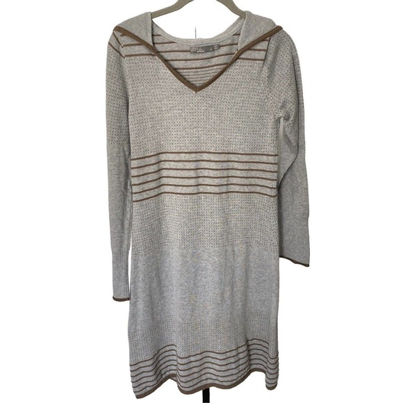 PrAna Mariette Gray Brown Organic Cotton Knit Hooded Sweater Dress Sz S - Picture 1 of 10